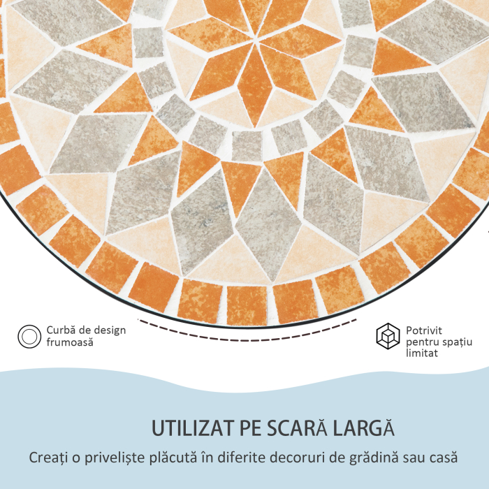  Masuta Rotunda de Gradina, Masuta de Cafea pentru Exterior cu Blat Ceramic Mozaic, Structura din Metal, pentru Balcon si Terasa, Ø35,5x53,5 cm, Negru, Galben, Gri, Alb [5]