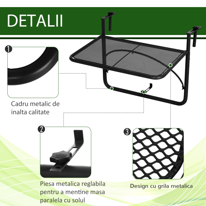  Masuta Suspendabila pentru Balcon 60×56,5×45 cm - Negru [6]