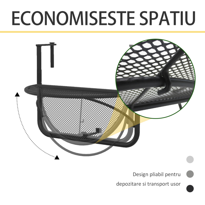  Masuta Suspendata Balcon Reglabila in inaltime, Fier Negru, 60x45x50 cm [5]