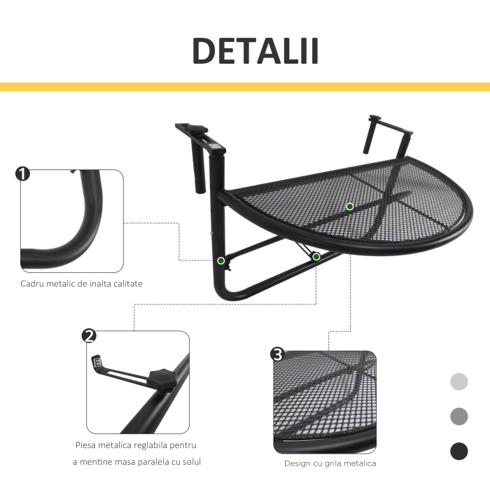  Masuta Suspendata Balcon Reglabila in inaltime, Fier Negru, 60x45x50 cm [6]
