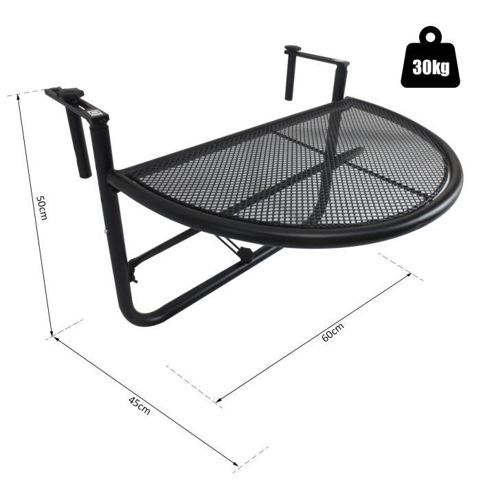  Masuta Suspendata Balcon Reglabila in inaltime, Fier Negru, 60x45x50 cm [3]