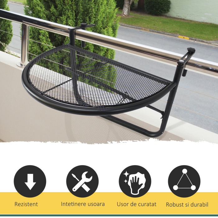  Masuta Suspendata Balcon Reglabila in inaltime, Fier Negru, 60x45x50 cm [7]