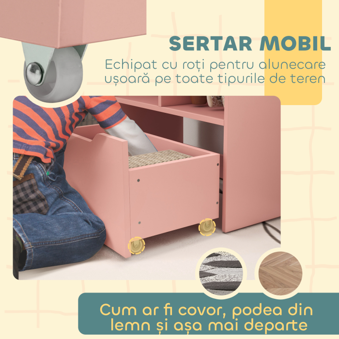  Mica Biblioteca pentru Copii cu Rafturi si Sertar din MDF, 60x29.9x90cm, Roz [6]