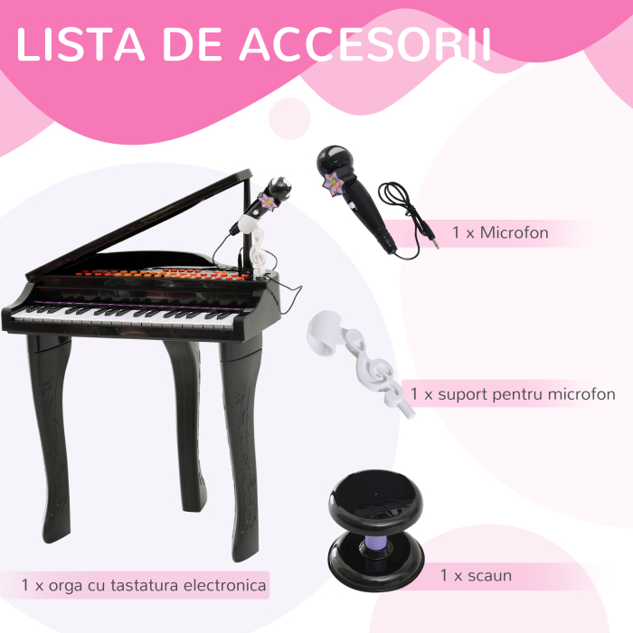  Mini Pian Copii - Cu Microfon si Scaunel, Negru [7]