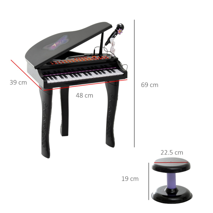  Mini Pian Copii - Cu Microfon si Scaunel, Negru [3]