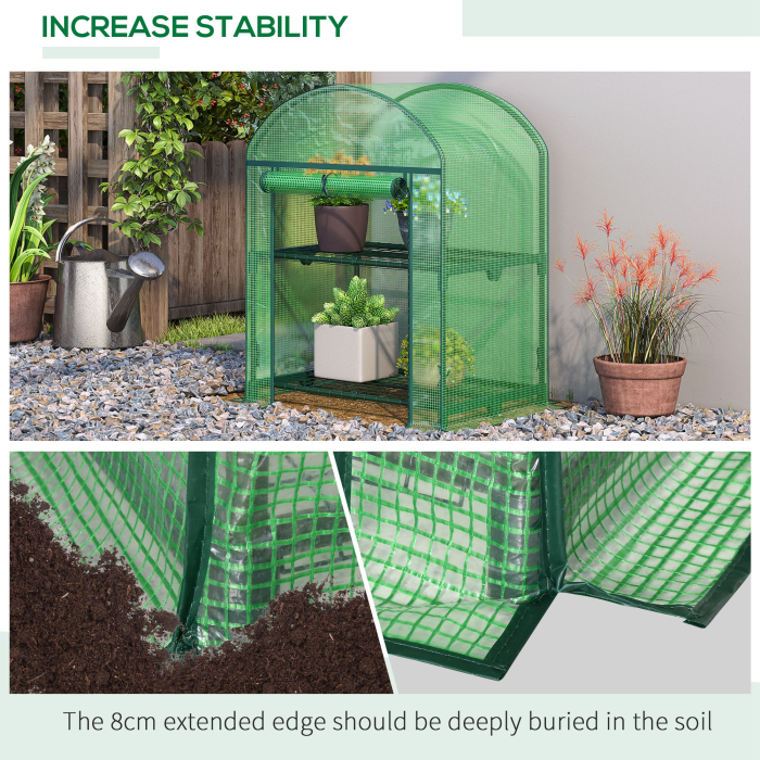  Mini Sera de Gradina cu 2 Rafturi Metalice si Acoperis PE, Sera Compacta pentru Balcon si Terasa, 69x49x91 cm, Verde [7]