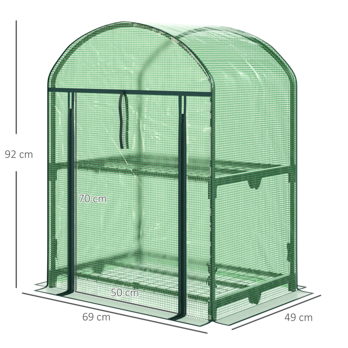  Mini Sera de Gradina cu 2 Rafturi Metalice si Acoperis PE, Sera Compacta pentru Balcon si Terasa, 69x49x91 cm, Verde [3]
