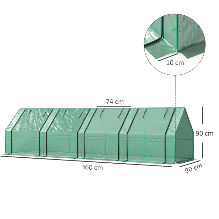  Mini Sera de Gradina cu 4 Usi Rulabile si Acoperire Extinsa, din Otel si PE, 360x90x90 cm, Verde [3]