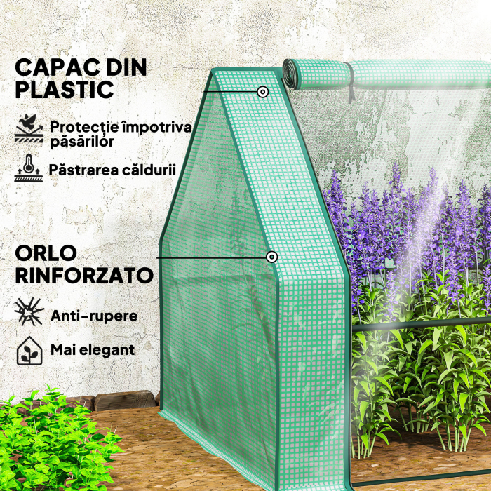  Mini Sera de Gradina cu 4 Usi Rulabile si Acoperire Extinsa, din Otel si PE, 360x90x90 cm, Verde [4]