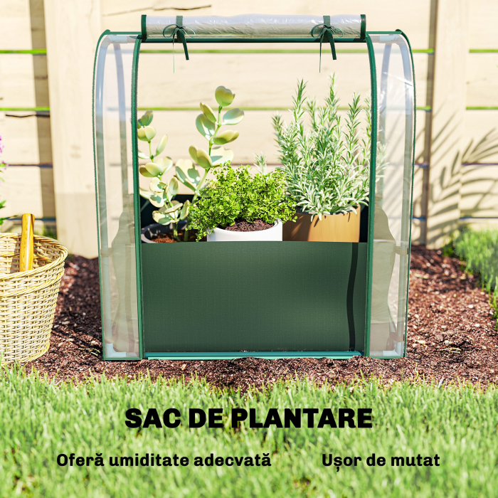  Mini Sera de Gradina cu Sac de Plantare, Sera pentru Gradina cu Usa Rulanta, Structura din Otel, Acoperire din Plastic, pentru Legume, Flori, Plante, Verde inchis [4]
