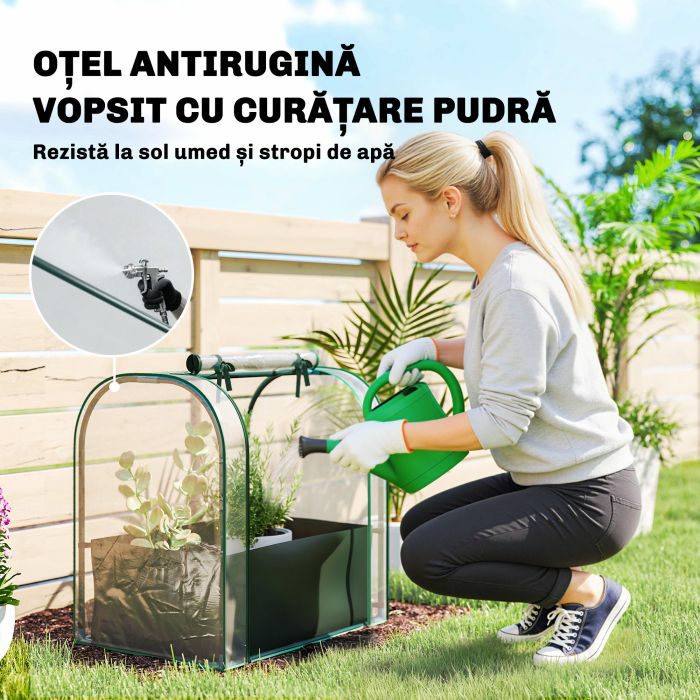  Mini Sera de Gradina cu Sac de Plantare, Sera pentru Gradina cu Usa Rulanta, Structura din Otel, Acoperire din Plastic, pentru Legume, Flori, Plante, Verde inchis [6]