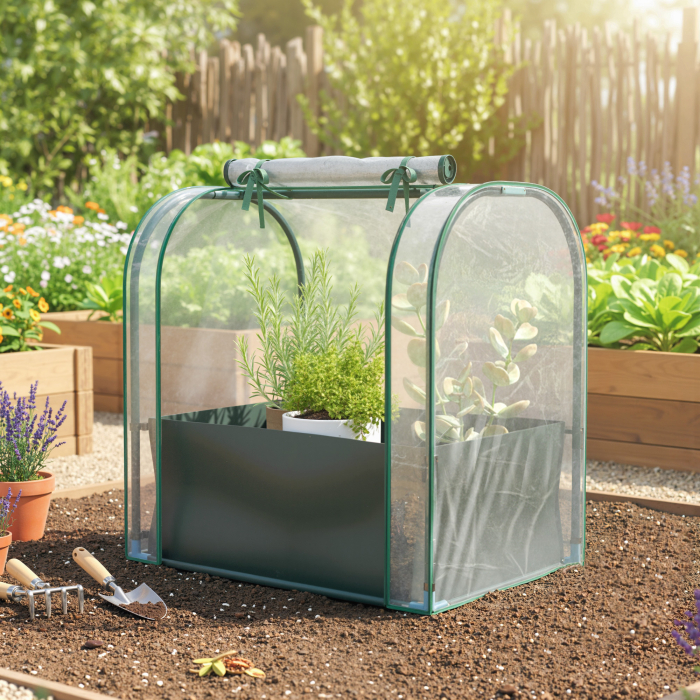  Mini Sera de Gradina cu Sac de Plantare, Sera pentru Gradina cu Usa Rulanta, Structura din Otel, Acoperire din Plastic, pentru Legume, Flori, Plante, Verde inchis [2]