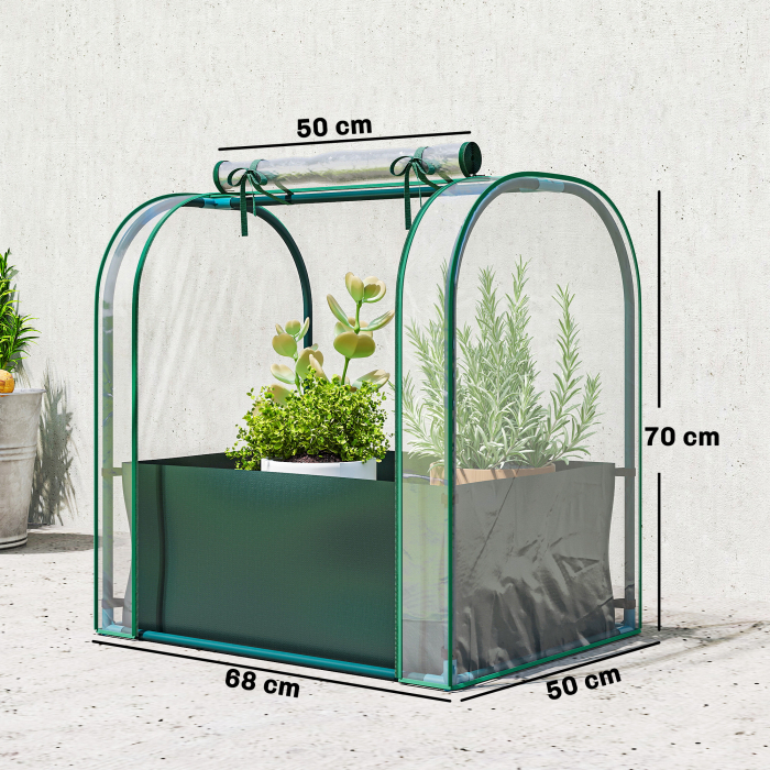  Mini Sera de Gradina cu Sac de Plantare, Sera pentru Gradina cu Usa Rulanta, Structura din Otel, Acoperire din Plastic, pentru Legume, Flori, Plante, Verde inchis [3]