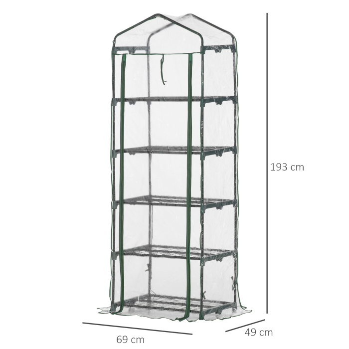  Mini Sera pentru Plante cu 5 Etajere din Otel cu Copertina din PVC, 69x49x193cm [3]