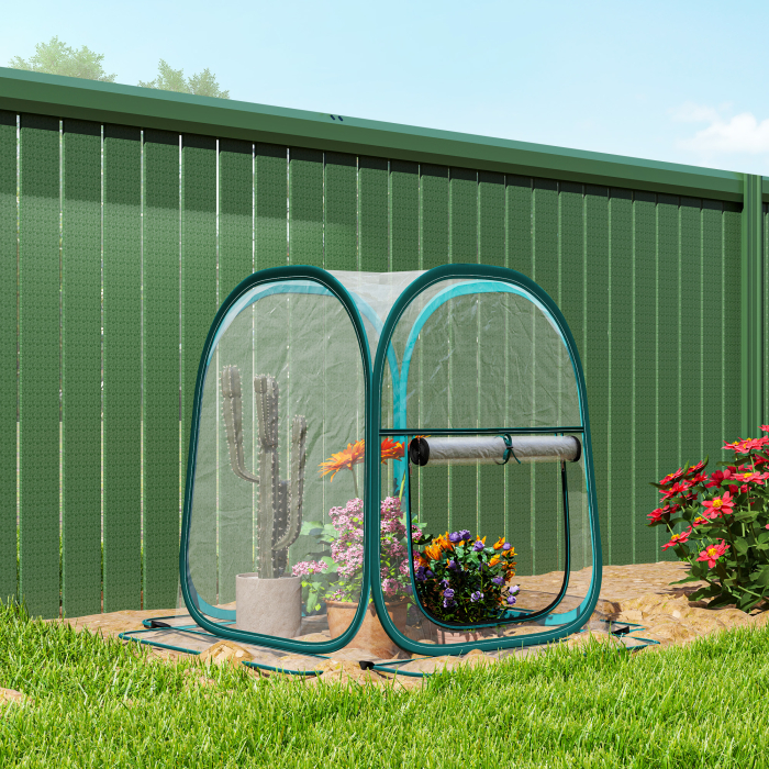  Mini Sera Pop-Up cu Acoperire din Plastic, Fereastra Rulabila si Geanta, 70x70x80 cm, Transparenta [8]