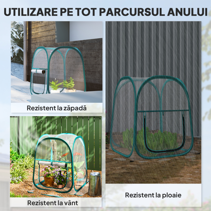  Mini Sera Pop-Up cu Acoperire din Plastic, Fereastra Rulabila si Geanta, 70x70x80 cm, Transparenta [7]
