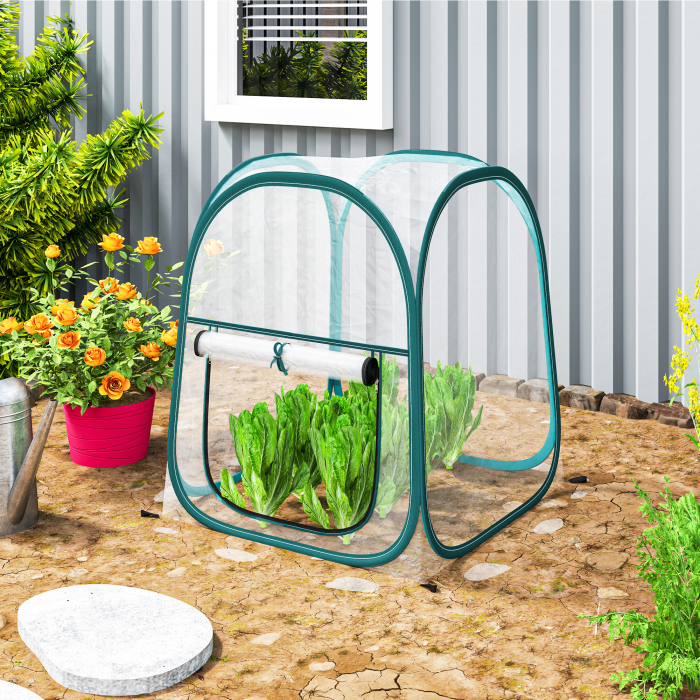  Mini Sera Pop-Up cu Acoperire din Plastic, Fereastra Rulabila si Geanta, 70x70x80 cm, Transparenta [2]