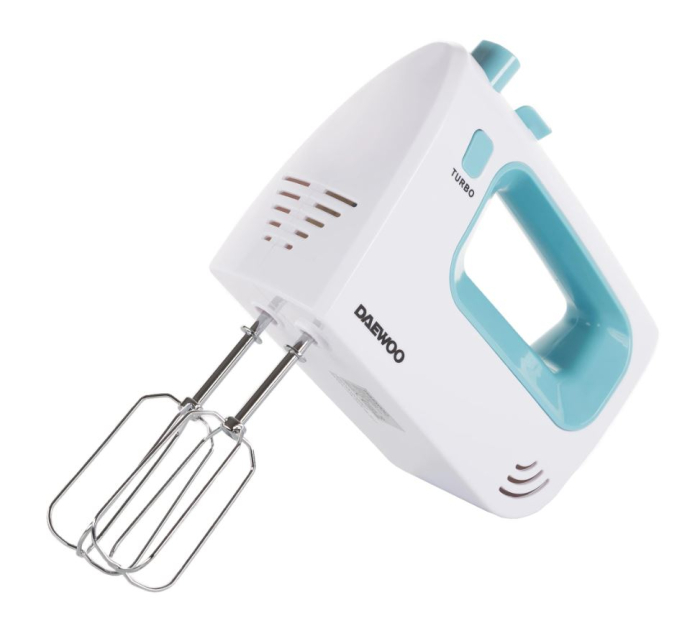 Mixer de mana Daewoo DHM122LB, 300 W, 0.8 kg, 5 viteze, 2 accesorii, 1 accesorii, functie turbo, Alb, Turcoaz [2]