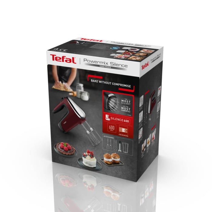 Mixer de mana Tefal PowerMix Silence HT652538, 600W, 6 trepte de viteza, tehnologie Silence600 functie Turbo, 2 teluri, 2 carlige, picior pasator [8]