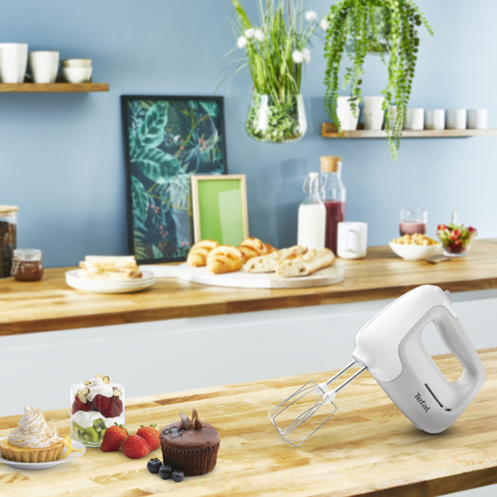 Mixer de mana Tefal Prep'Mix HT450B38, 450W, 5 trepte viteza, 2 teluri, 2 carlige, functie turbo, alb & gri [7]