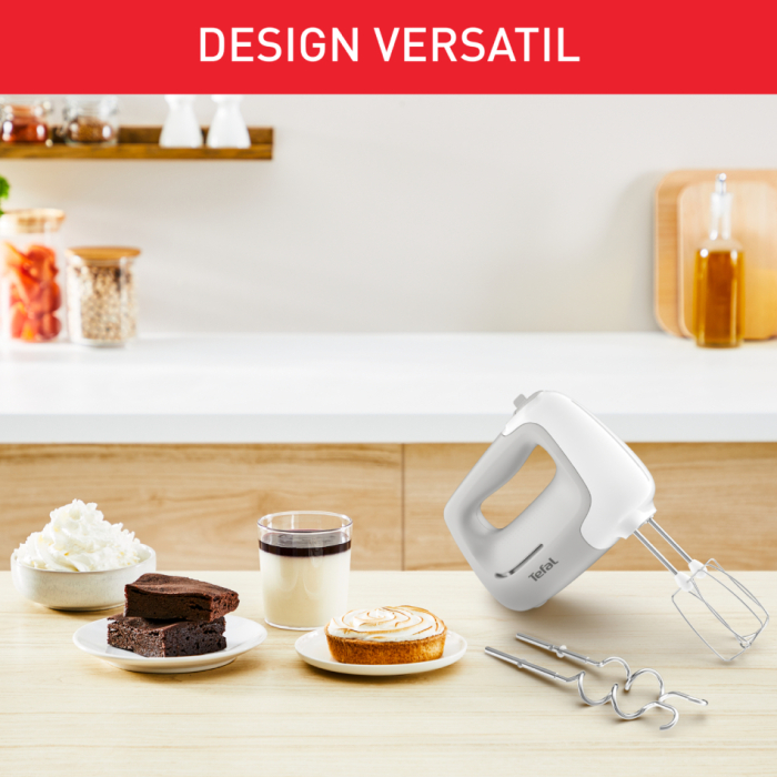 Mixer de mana Tefal Prep'Mix HT450B38, 450W, 5 trepte viteza, 2 teluri, 2 carlige, functie turbo, alb & gri [6]