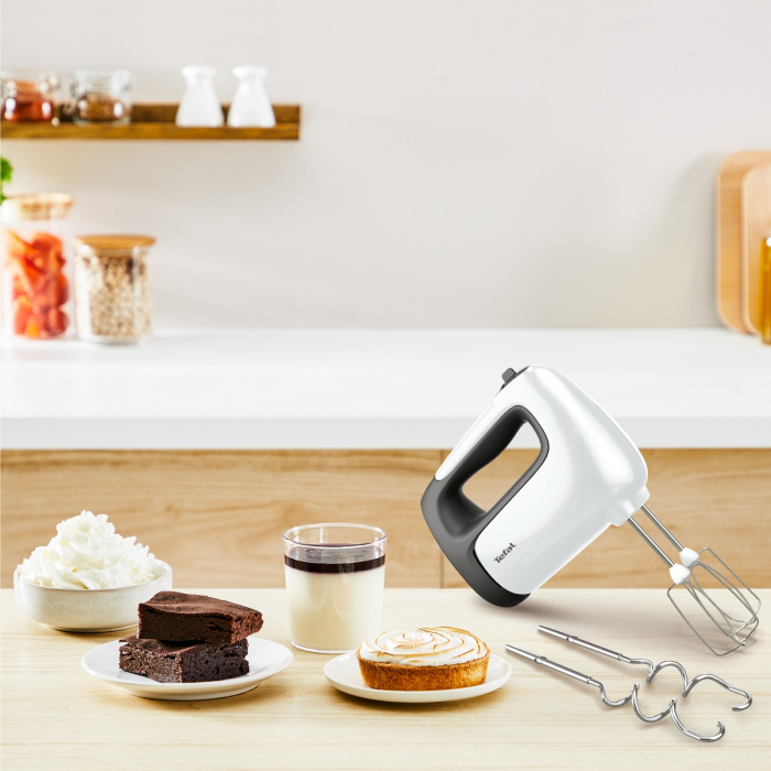 Mixer de mana Tefal Prep'Mix HT461138, 500W, 5 trepte viteza, functie turbo, 2 teluri, 2 carlige, picior pasator, pahar gradat, alb [2]