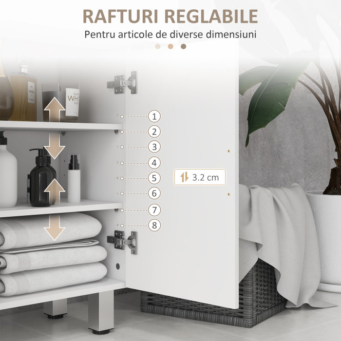  Mobila baie cu 2 sertare si dulap cu raft reglabil, din lemn, 60x30x93 cm, alb [5]