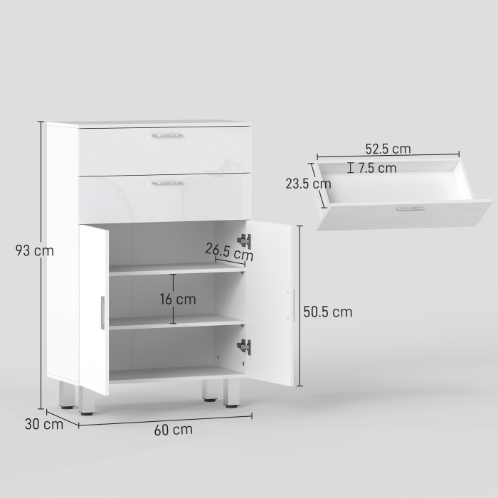  Mobila baie cu 2 sertare si dulap cu raft reglabil, din lemn, 60x30x93 cm, alb [3]