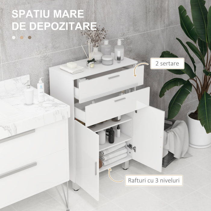  Mobila baie cu 2 sertare si dulap cu raft reglabil, din lemn, 60x30x93 cm, alb [4]