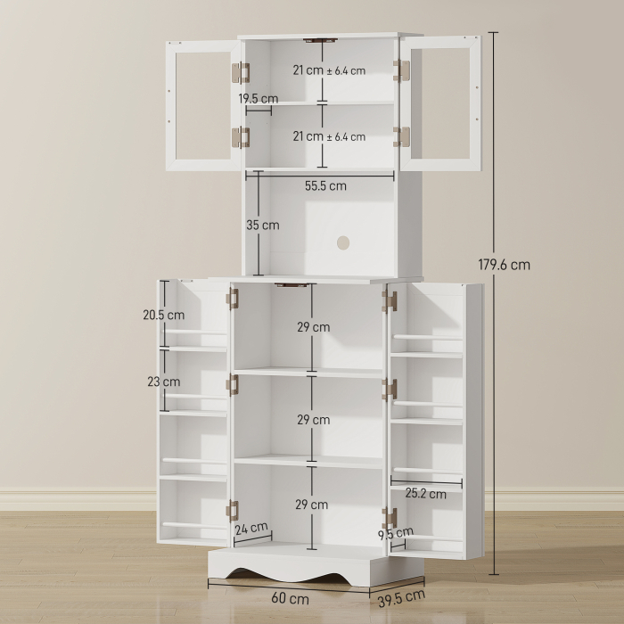  Mobila de Depozitare pentru Bucatarie cu 2 Dulapuri si 8 Rafturi, din Lemn si Acrilic, 60x39.5x179.6 cm, Alb [3]