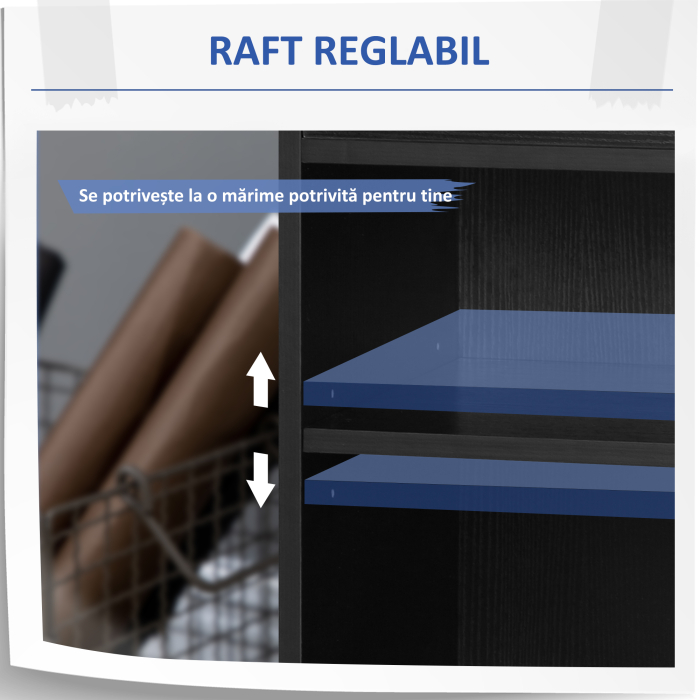  Mobila pentru Imprimanta din Lemn Negru cu 1 Sertar 2 Etajere Raft CPU [6]