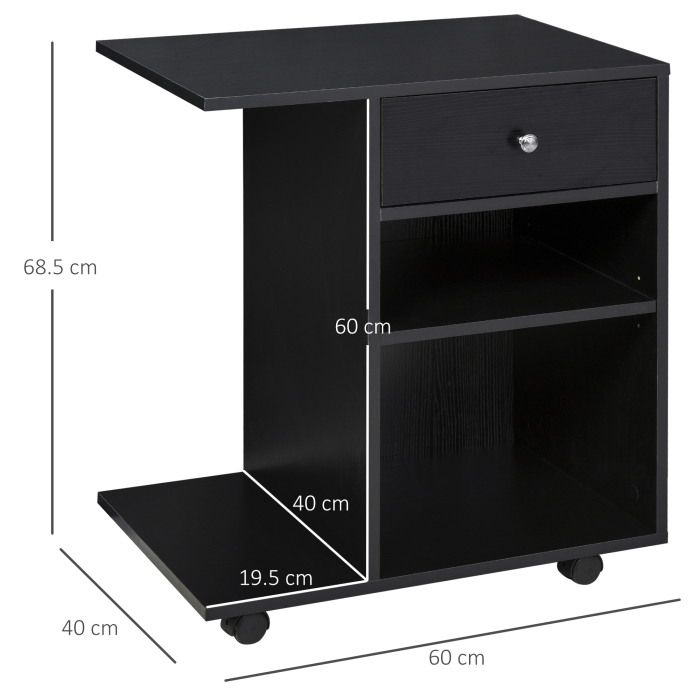  Mobila pentru Imprimanta din Lemn Negru cu 1 Sertar 2 Etajere Raft CPU [3]