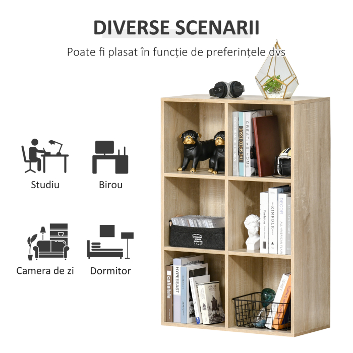  Mobile Libreria Moderno a 6 Cubi in Legno, 65.5x30x97.5 cm, color Rovere [4]