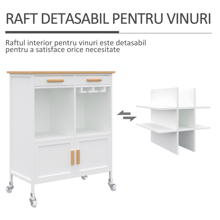  Mobiler de Bucatarie cu Roti, Suport de Pahare si Sticle din Bambus, 76x40x88cm [7]