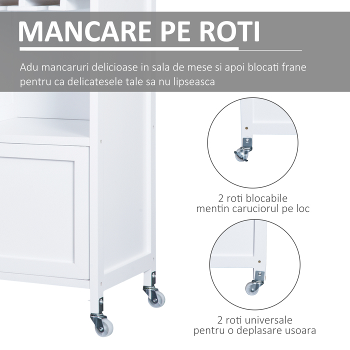  Mobiler de Bucatarie cu Roti, Suport de Pahare si Sticle din Bambus, 76x40x88cm [5]