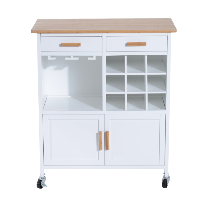  Mobiler de Bucatarie cu Roti, Suport de Pahare si Sticle din Bambus, 76x40x88cm [8]