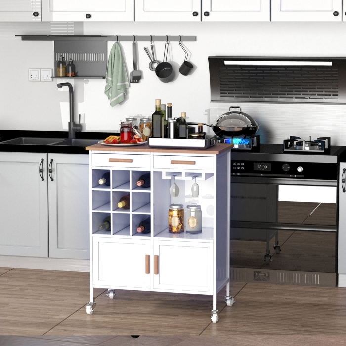  Mobiler de Bucatarie cu Roti, Suport de Pahare si Sticle din Bambus, 76x40x88cm [2]