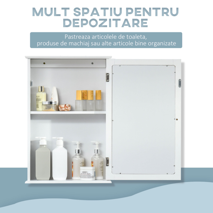  Mobilier Baie Suspendat cu Oglinda si Usa cu Inchidere Magnetica, 41x14x60cm - Alb [4]