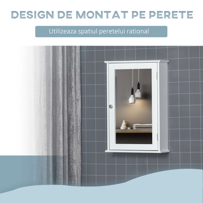  Mobilier Baie Suspendat cu Oglinda si Usa cu Inchidere Magnetica, 41x14x60cm - Alb [5]