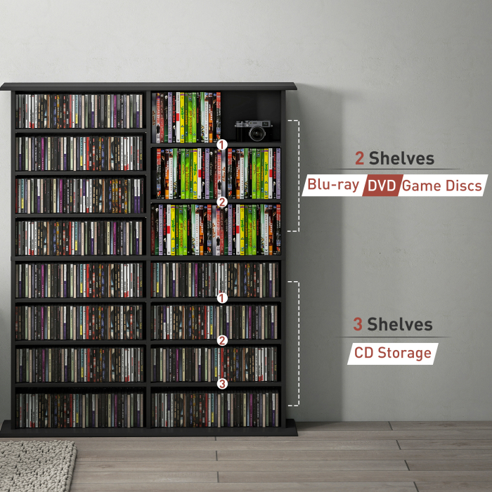  Mobilier Biblioteca cu 16 Rafturi pentru 720 CD-uri din Lemn 106.5x24x126.3 cm Negru [8]