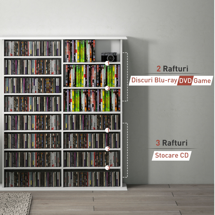  Mobilier Biblioteca cu 16 Rafturi pentru 720 CD-uri din Lemn 106.5x24x126.3 cm Negru [8]