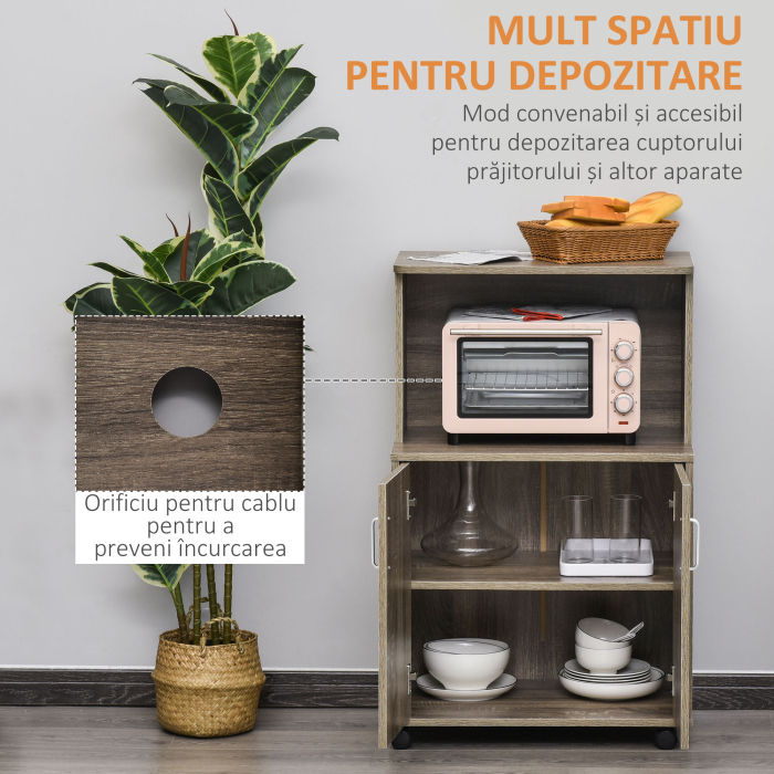 Mobilier Bucatarie Multifunctional  cu 4 Roti, Dulapior si Etajera pentru Microunde, 60,4x40,3x97cm - Lemn [4]