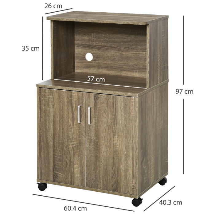 Mobilier Bucatarie Multifunctional  cu 4 Roti, Dulapior si Etajera pentru Microunde, 60,4x40,3x97cm - Lemn [3]