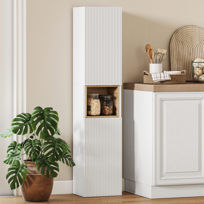  Mobilier de Baie cu 2 Usi, Rafturi Reglabile si Spatiu Deschis, Lemn, 30x24x140 cm, Alb [8]