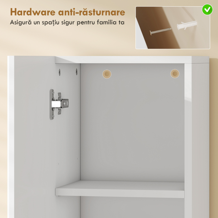  Mobilier de Baie cu 2 Usi, Rafturi Reglabile si Spatiu Deschis, Lemn, 30x24x140 cm, Alb [7]