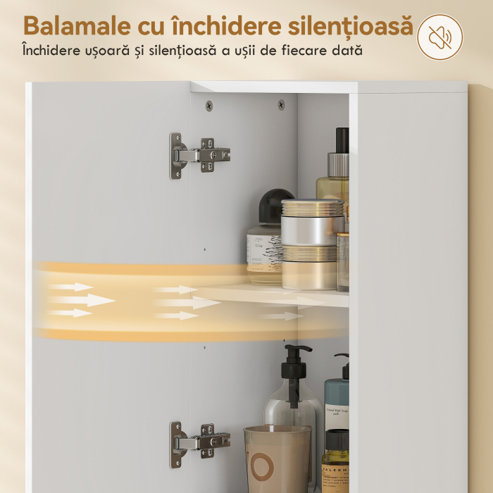 Mobilier de Baie cu 2 Usi, Rafturi Reglabile si Spatiu Deschis, Lemn, 30x24x140 cm, Alb [6]