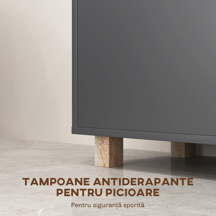  Mobilier de Baie cu Rafturi Deschise si Dulapior cu 2 Usi, Dulap de Baie Spatios cu Manere, 80x35x70 cm, Gri [6]