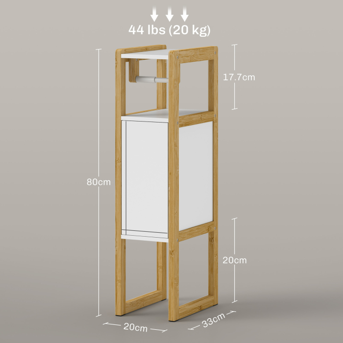  Mobilier de Baie cu Suport pentru Hartie Igienica, Dulap si Raft, Dulap Compact din Bambus, 20x33x80 cm, Alb [3]