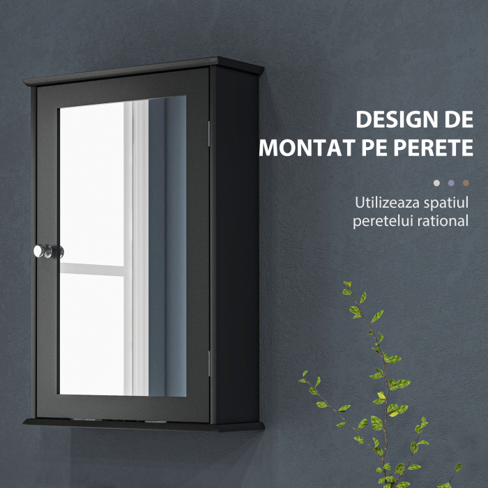  Mobilier de Baie Dulap Suspendat cu Oglinda 41x14x60cm Negru [4]