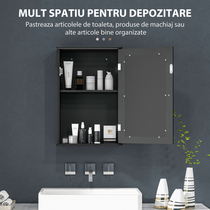  Mobilier de Baie Dulap Suspendat cu Oglinda 41x14x60cm Negru [5]